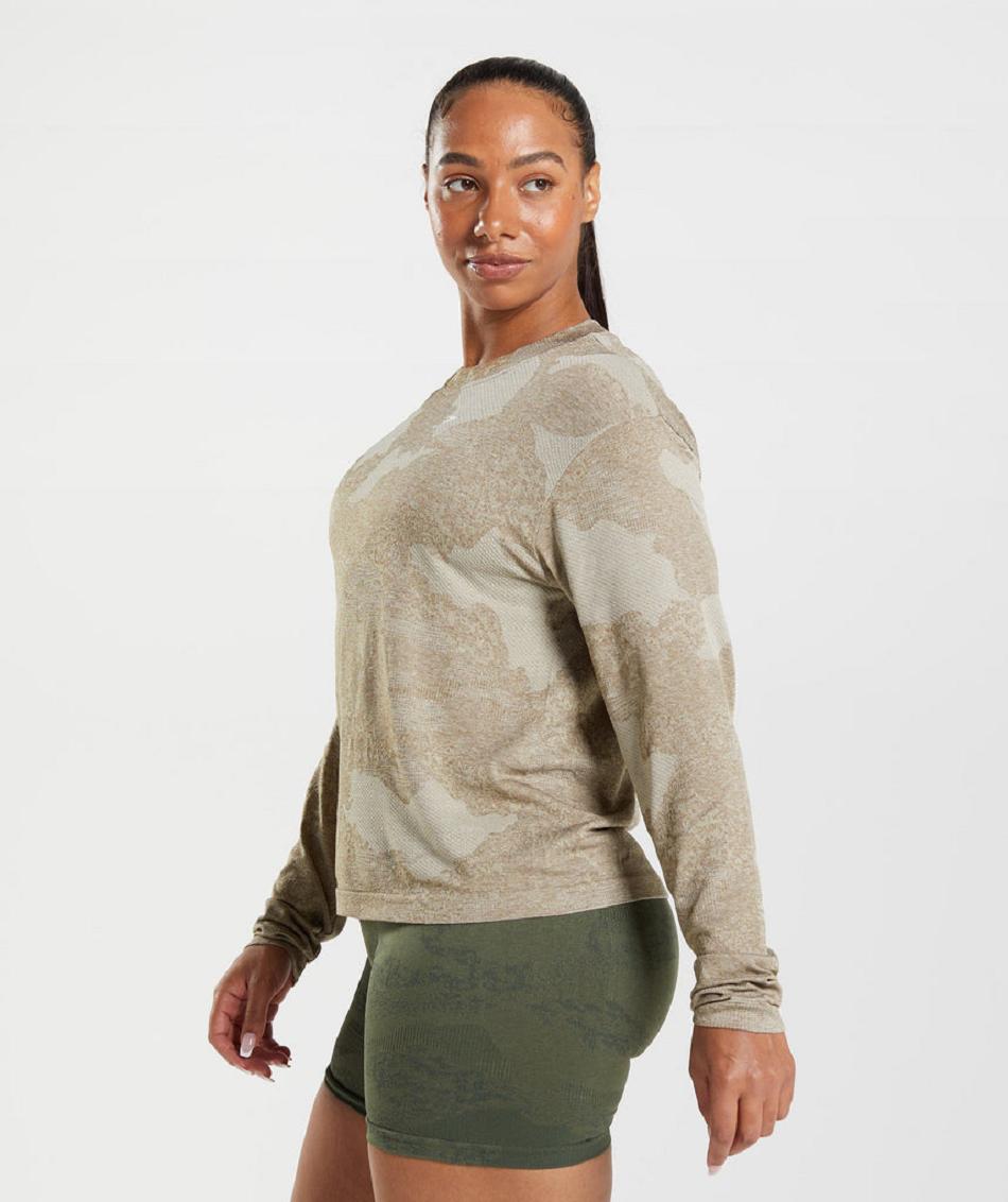 Long Sleeve Gymshark Adapt Camo Seamless Mujer Gris Marrones | CO 2323BEX